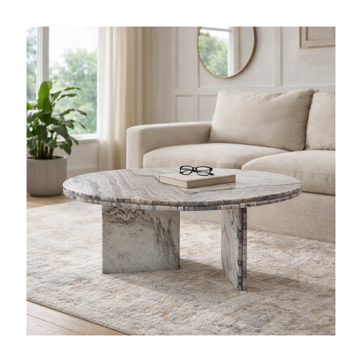 Kramer Marble Coffee Table for Living Room or Office- 42", Ivory & Gray | Wayfair North America