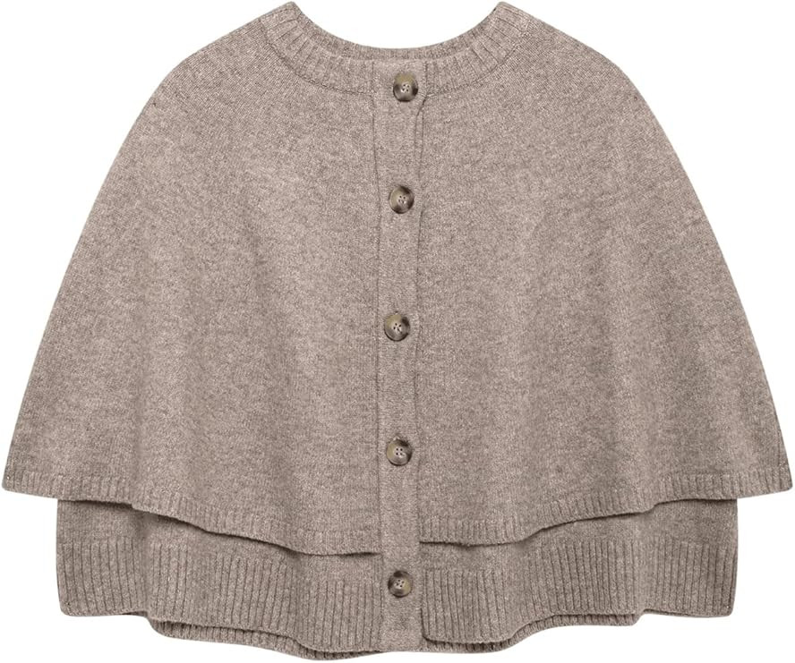 Women's Poncho Sweater Button Down Long Sleeve Cape Cardigan Shawl Poncho Knit Outerwear Trendy | Amazon (US)