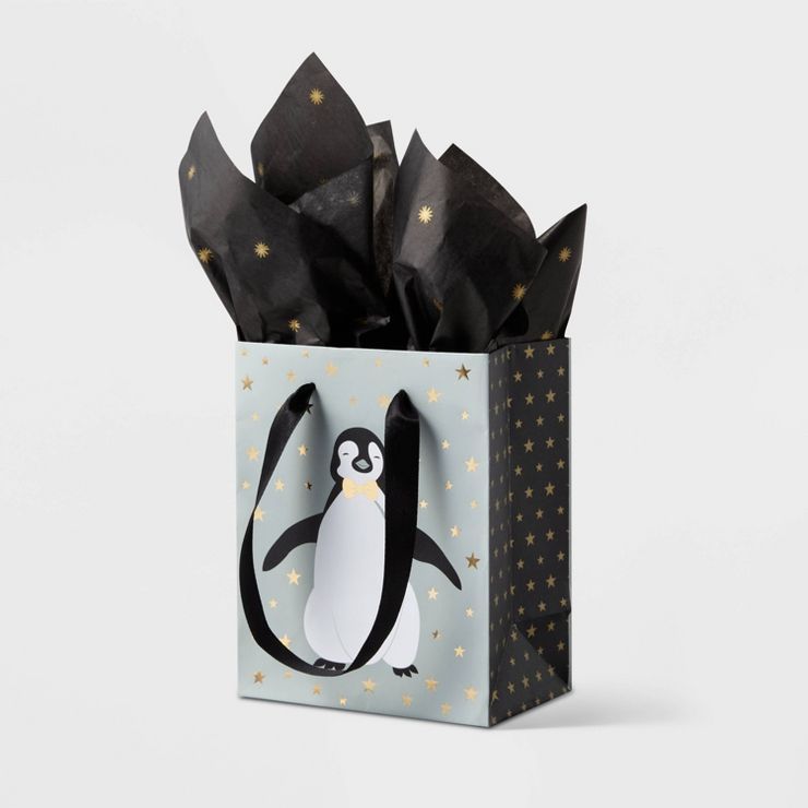 Petite Penguin with Gold Foil Stars Gift Bag - Wondershop™ | Target