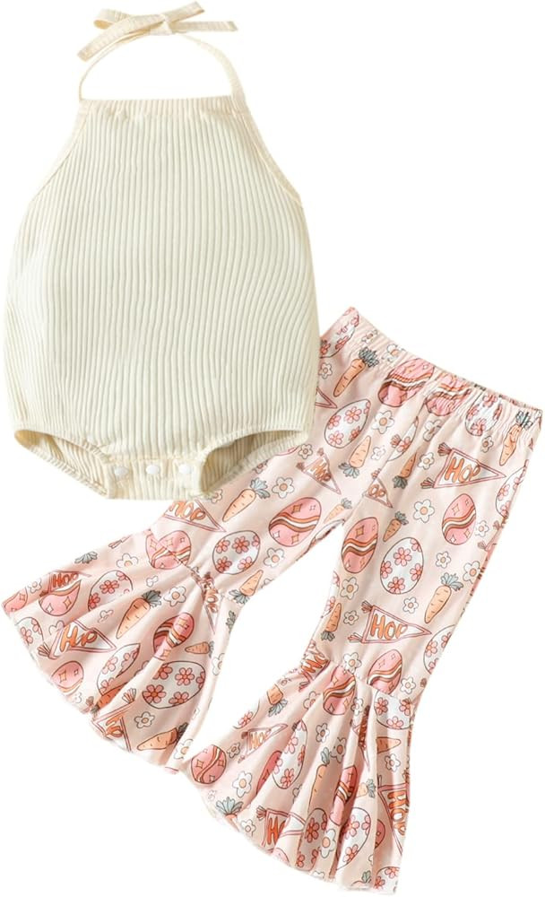 My First Valentine's Day Outfits Newborn Baby Girl Outfits Long Sleeve Ribbed Romper Heart Flare ... | Amazon (US)