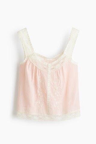 H & M - Embroidered Viscose-Blend Top - Light Pink/Color Block | H&M (US + CA)