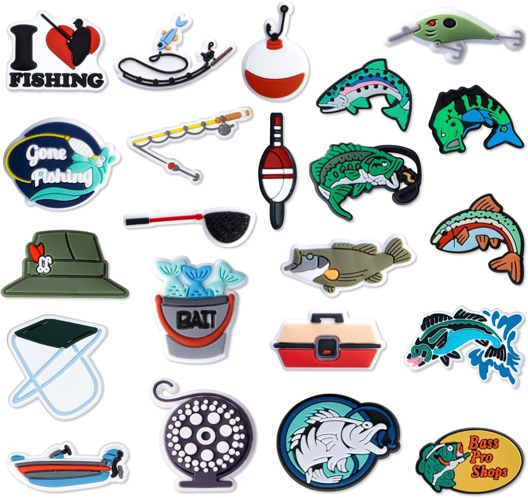 22Pcs Fishing Sport Shoe Charms, Cute Cartoon Outdoor Fishing Shoe Charms Accessories for the Fis... | Amazon (US)