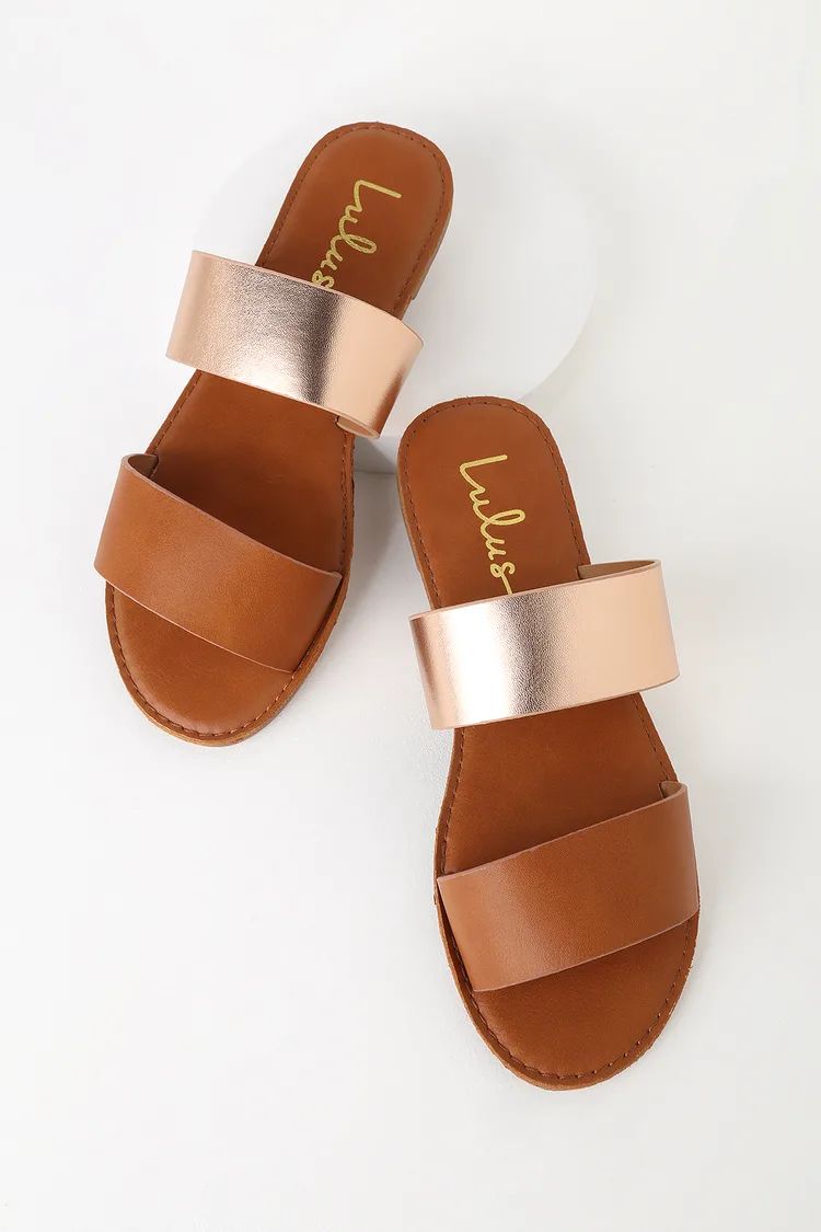 Time to Chill Tan and Rose Gold Slide Sandals | Lulus (US)