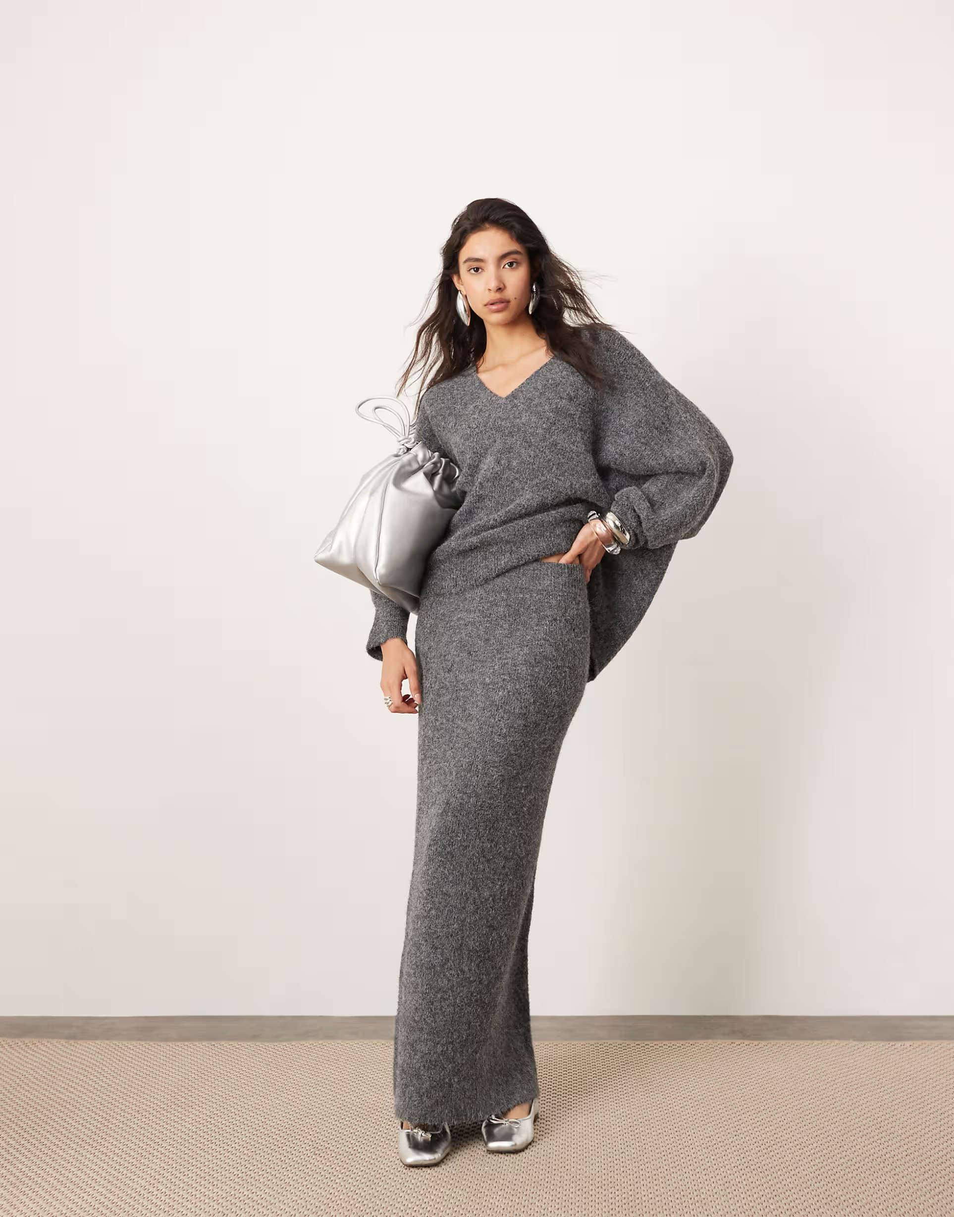 ASOS EDITION knitted maxi skirt co-ord in charcoal | ASOS (Global)