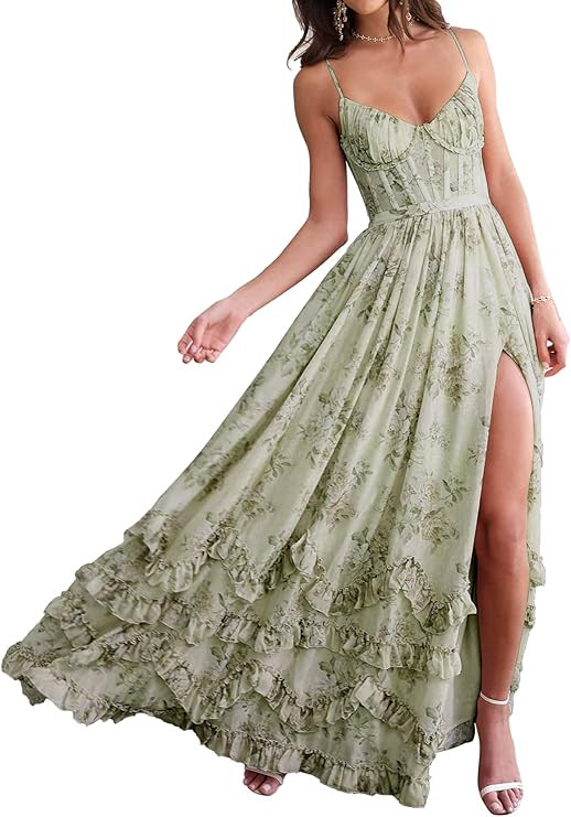SHSUREVE Floral Print Prom Dresses for Women Ruffle Chiffon Evening Dress Tiered Long Formal Gown... | Amazon (US)