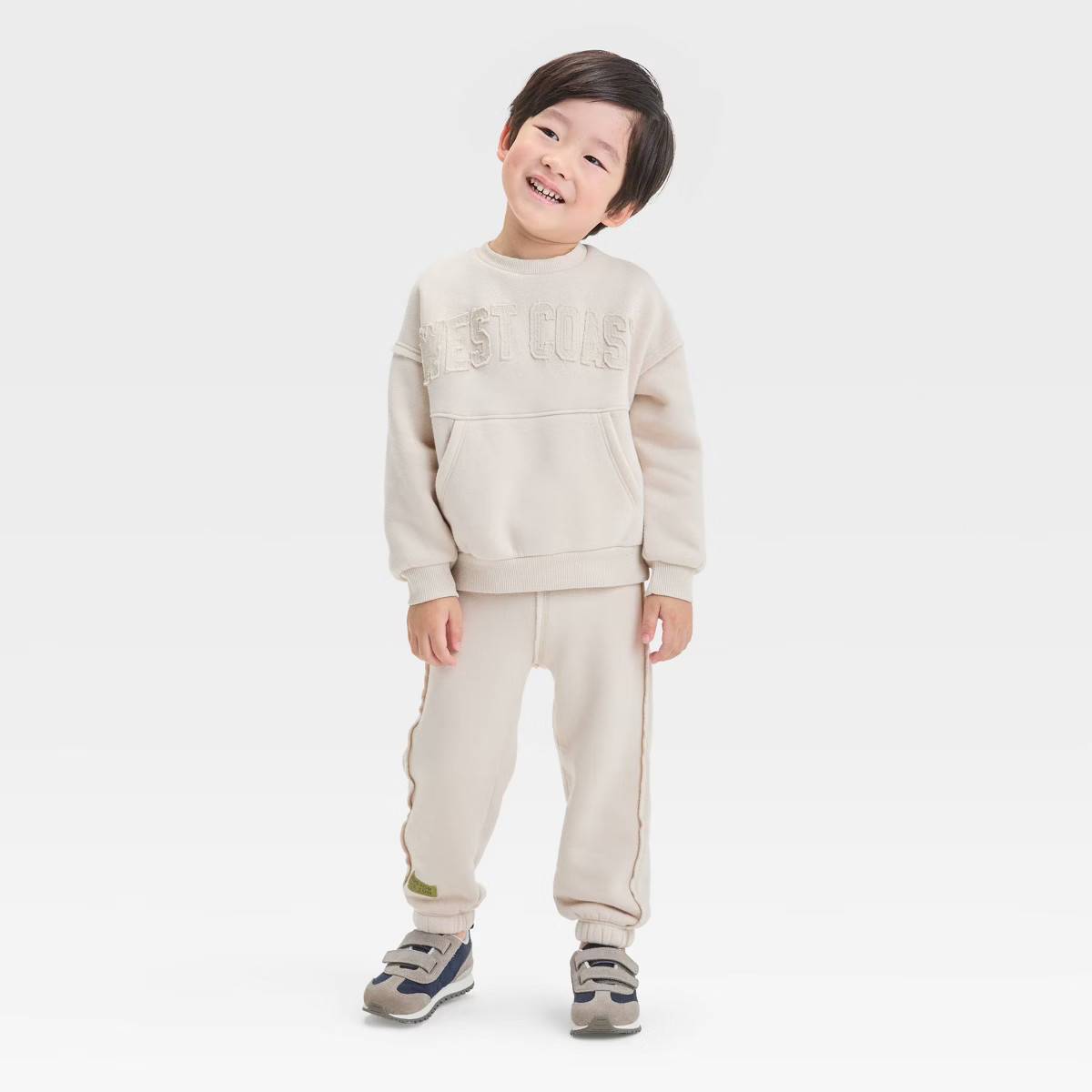 Grayson Mini Toddler Boys' West Coast Fleece Crewneck and Jogger Pants Set- Beige | Target