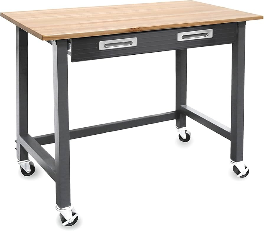 Seville Classics UltraGraphite Wood Top Workbench on Wheels with Sliding Organizer Drawer Table, ... | Amazon (US)
