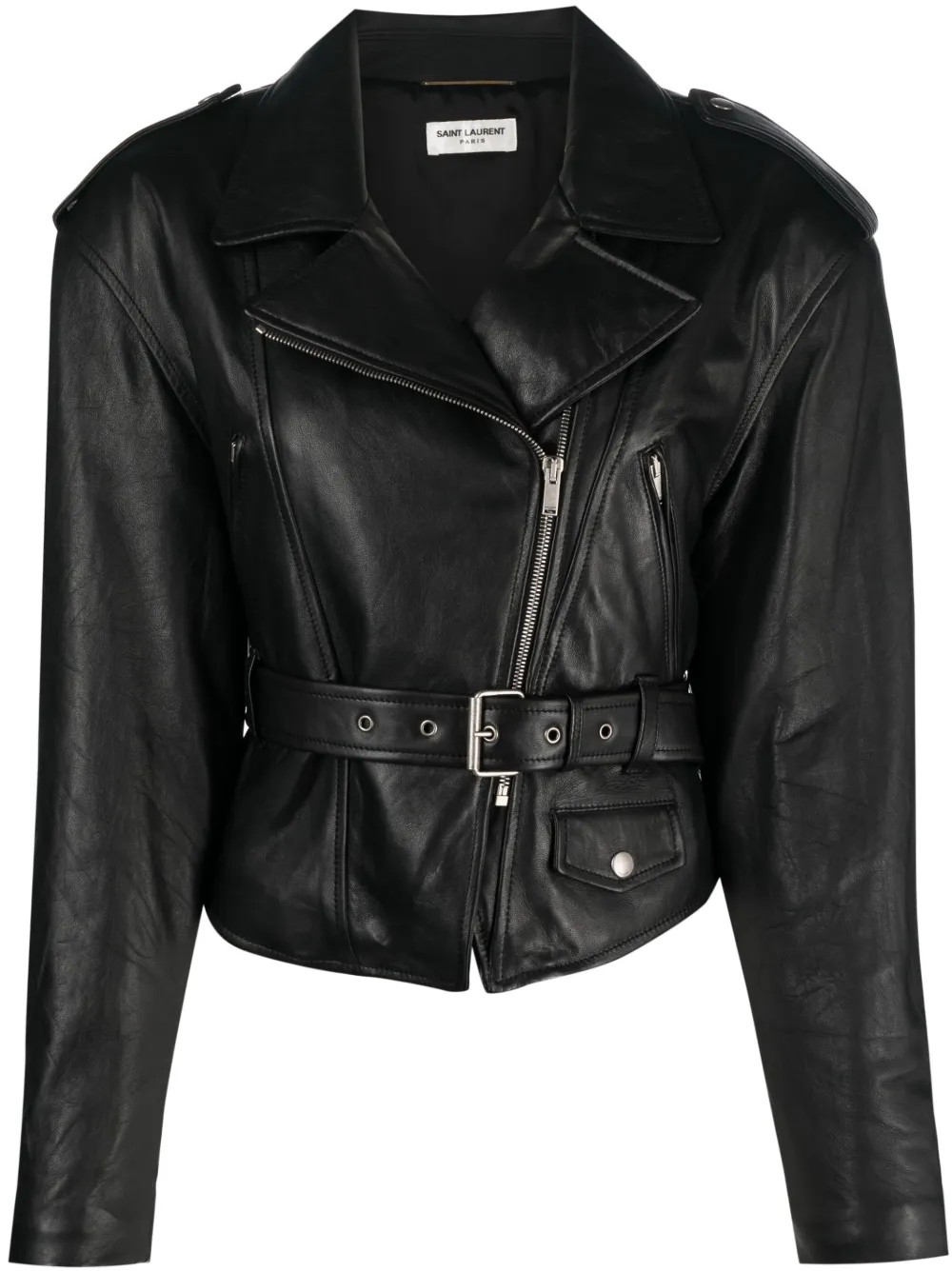 belted leather jacket | Farfetch Global