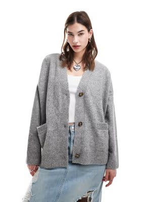 Monki knit button front cardigan in grey | ASOS (Global)