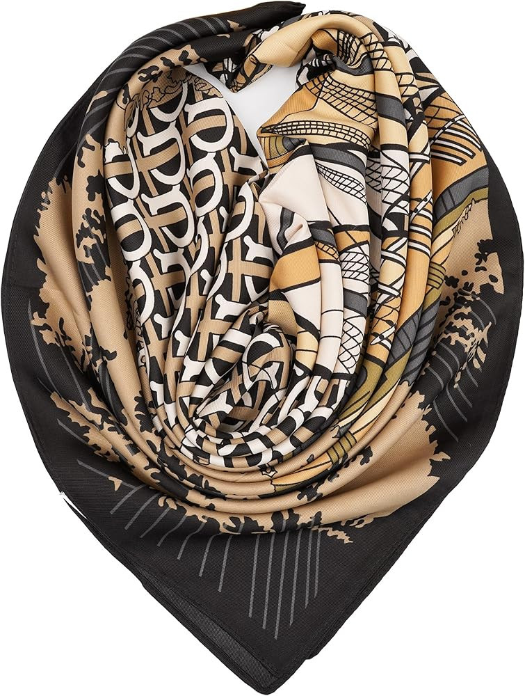 YOUR SMILE Silk Feeling Scarf Women's Fashion Pattern & Solid Color Large Square Satin Headscarf | Amazon (US)