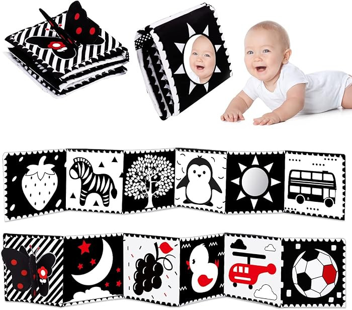 Black and White High Contrast Toys for Baby 0-3 3-6 months Infant Tummy Time Soft Crinkle Book Mi... | Amazon (US)