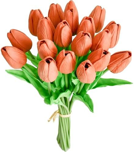 Mandy's Artificial Tulips 20 Stems Terracotta PU Faux Flowers for Valentine's Day and Easter Deco... | Amazon (US)