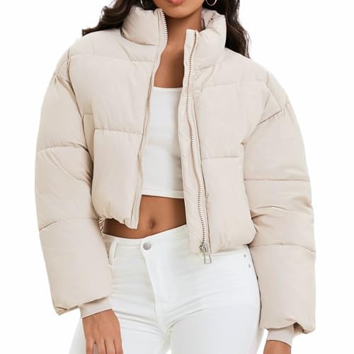 PUFFIT Women's Cropped Puffer Jackets,Stand Collar,Ladies Quilted Jacket with Pockets,Short Winter Outwear Coat | Amazon (US)