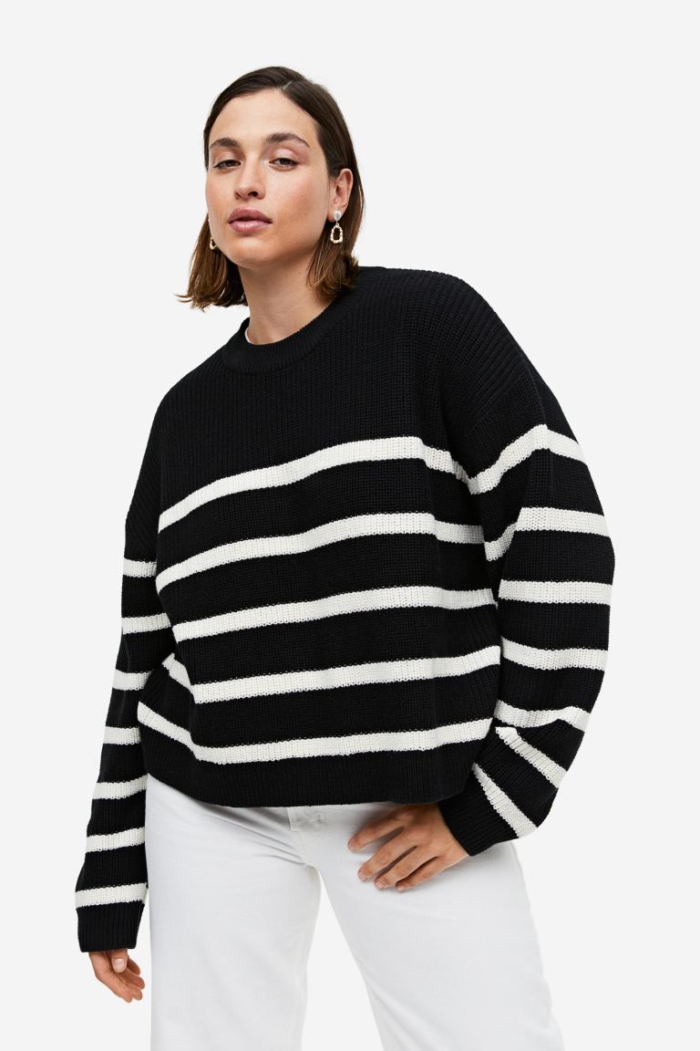 Rib-knit Sweater - Black/striped - Ladies | H&M US | H&M (US + CA)