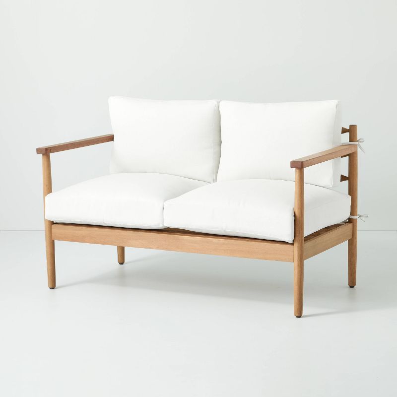 Cushioned Wood Outdoor Loveseat Natural/Cream - Hearth & Hand™ with Magnolia | Target