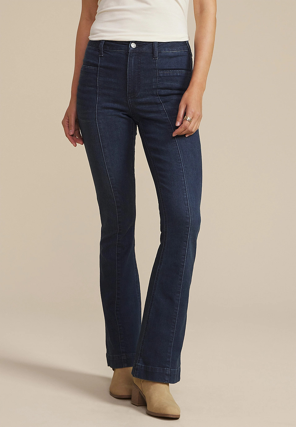 Dark High Rise Seamed Flare Jean | Maurices