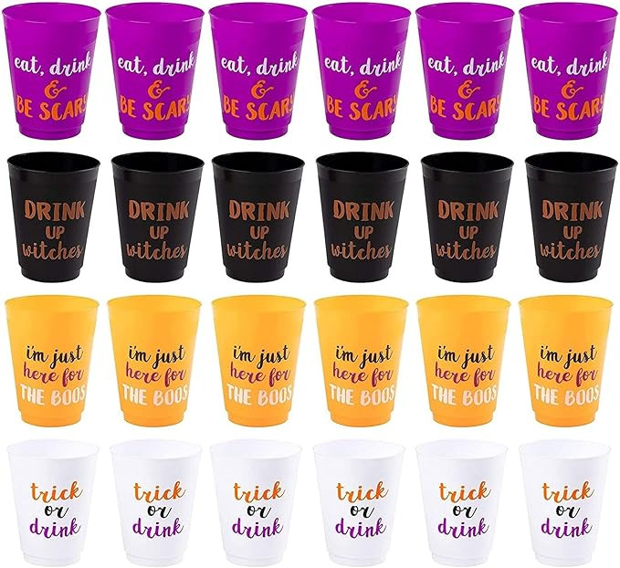 Halloween Plastic Party Cups (16 oz, 4 Colors, 24-Pack) | Amazon (US)