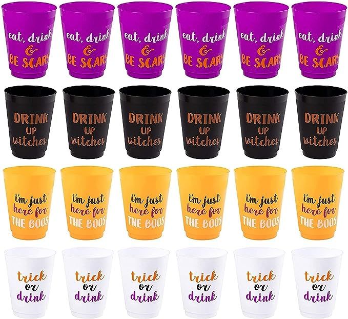 Halloween Plastic Party Cups (16 oz, 4 Colors, 24-Pack) | Amazon (US)
