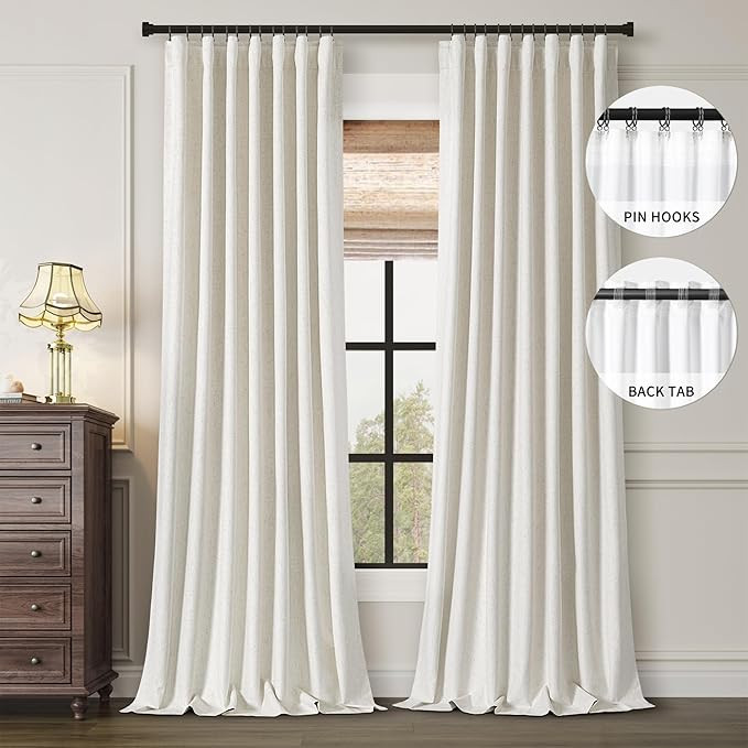 Cream Linen Blackout Curtains 108 Inches Long Back Tab Neutral Farmhouse Living Room Darkening Cu... | Amazon (US)