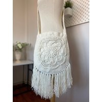 Ecru Crochet Bag | Crossbody Boho Fringe Purse Summer Bohemian Style Woman Accessory Gift For Her | Etsy (US)