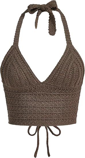 SOLY HUX Womens Crochet Halter Crop Tops Summer Sexy Knitted V Neck Sleeveless Camisole Y2K Top | Amazon (US)