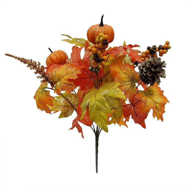 Mainstays 17.75" Artificial Flower Bush, Pumpkin and Maple Leave, Orange Colors | Walmart (US)