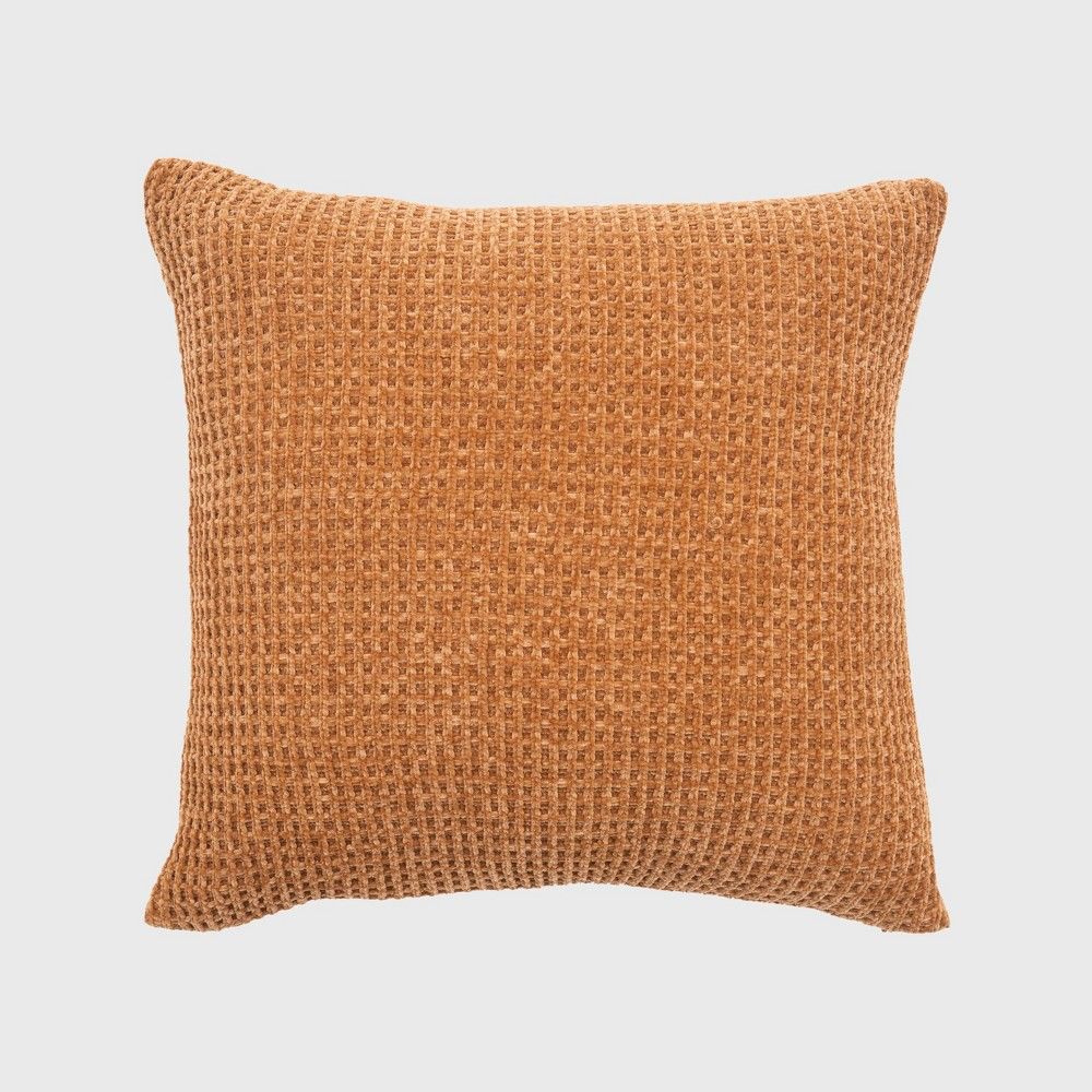 20""x20"" Oversize Chenille Shiny Waffle Knit Square Throw Pillow Orange - Evergrace | Target