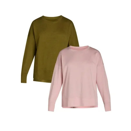 Time and Tru Women s Crewneck Sweatshirt with High-Low Hem 2-Pack Sizes XS-XXXL | Walmart (US)