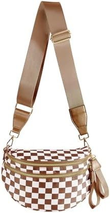 Spacious Checkered Nylon Crossbody Bag Bum Bag Checkered Handbags Wallets for Women | Amazon (US)