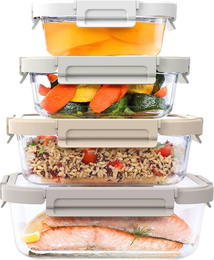 Bentgo®️ Glass Leak-Proof Food Storage Set - 8 Piece Stackable 1-Compartment Meal Prep Contain... | Amazon (US)