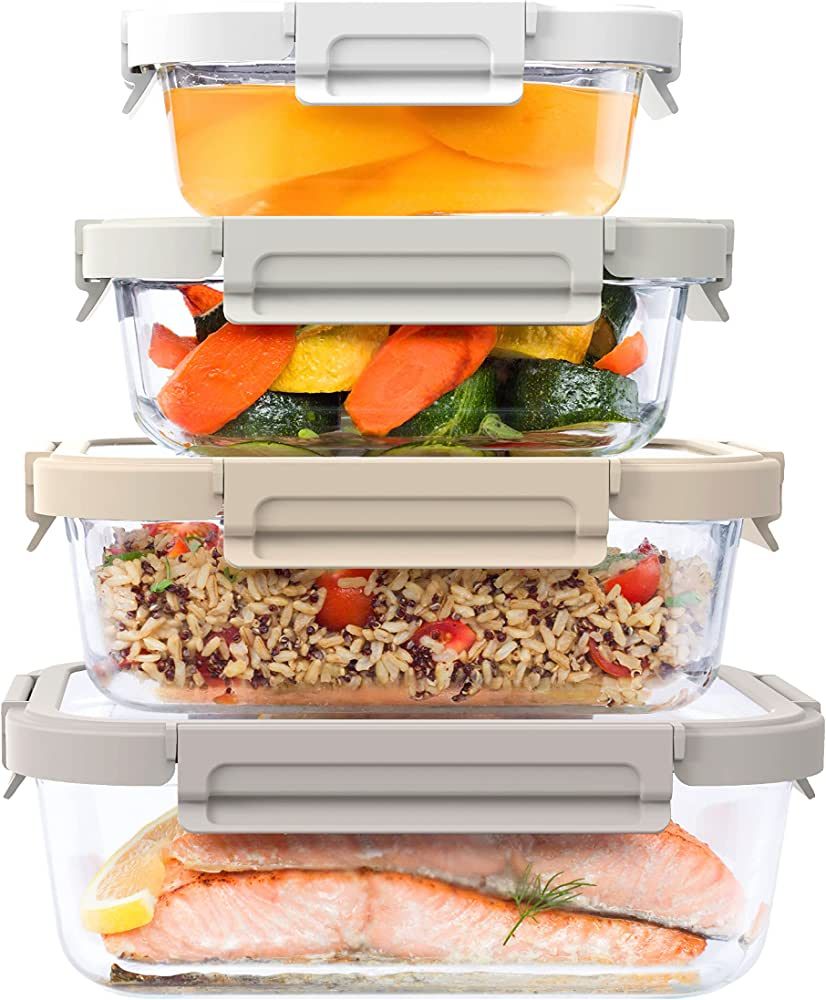 Bentgo®️ Glass Leak-Proof Food Storage Set - 8 Piece Stackable 1-Compartment Meal Prep Contain... | Amazon (US)