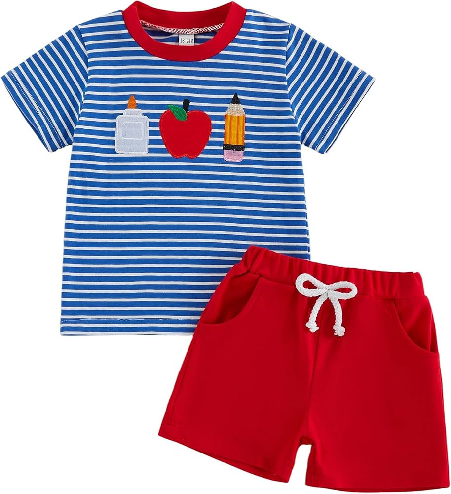 Toddler Boy Back to School Outfits T-Shirt Shorts 2 Piece Set | Amazon (US)