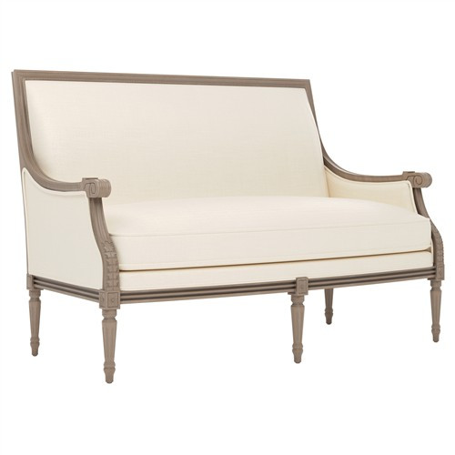 Juliette Classic White Textured Weave Driftwood  Settee | Kathy Kuo Home