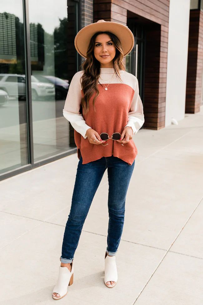 Enthusiastic Energy Colorblock Rust Sweater | The Pink Lily Boutique