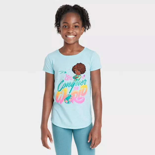 Girls' Karma's World Short Sleeve Graphic T-Shirt - Aqua Blue | Target
