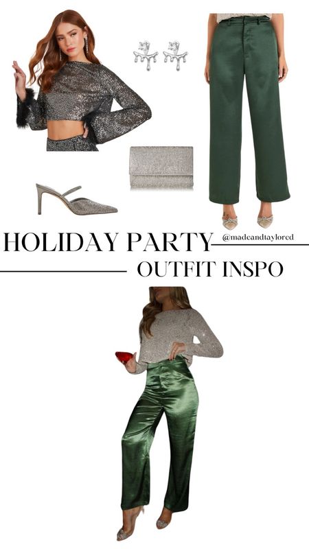 Green satin pants + a sparkly top = the perfect holiday outfit 🤍

#LTKstyletip #LTKHoliday #LTKfindsunder50