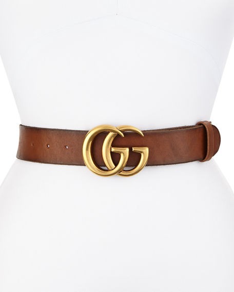 Leather Logo-Buckle Belt | Neiman Marcus