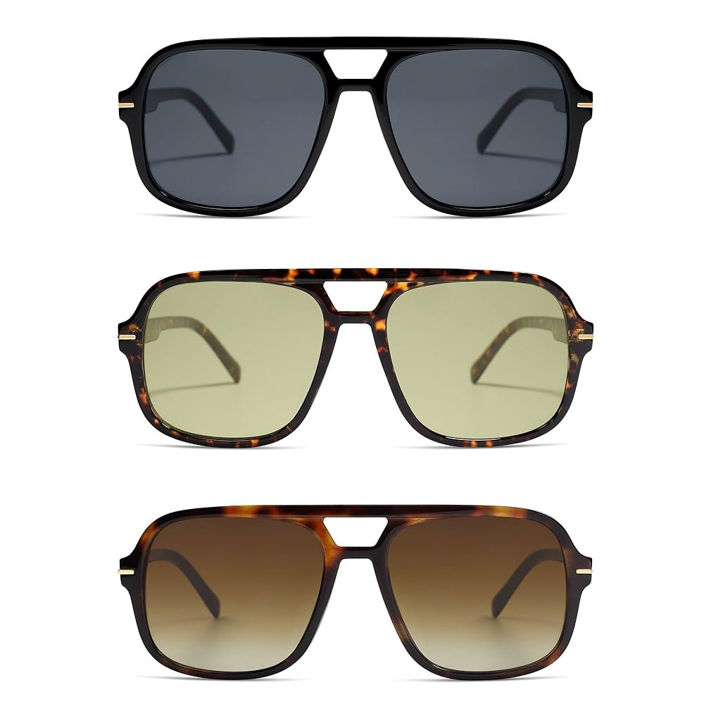 Retro Trendy Square Aviator Sunglasses Womens Mens 70s Classic Vintage Oversized Sun Glasses AR82... | Amazon (US)