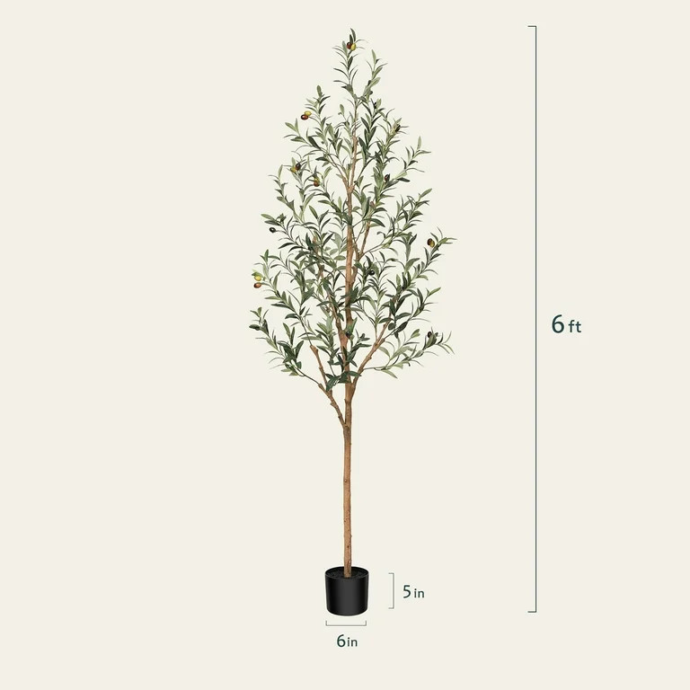 6FT Tall Artificial Olive Tree Faux Silk Plant for Home Office Decor Indoor Fake Potted Tree with... | Walmart (US)