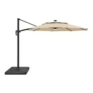 11 ft. Aluminum Cantilever Solar LED Offset Patio Umbrella in Putty Beige | The Home Depot
