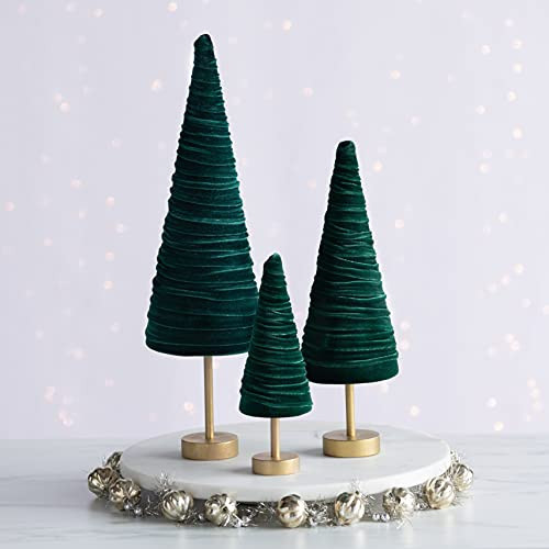 Emerald Pedestal Velvet Trees Set of 3, Modern Decor, Dark Green Tablescape, Traditional Green Christmas Mantel, minimalist, Wedding Centerpiece (Emerald) | Amazon (US)