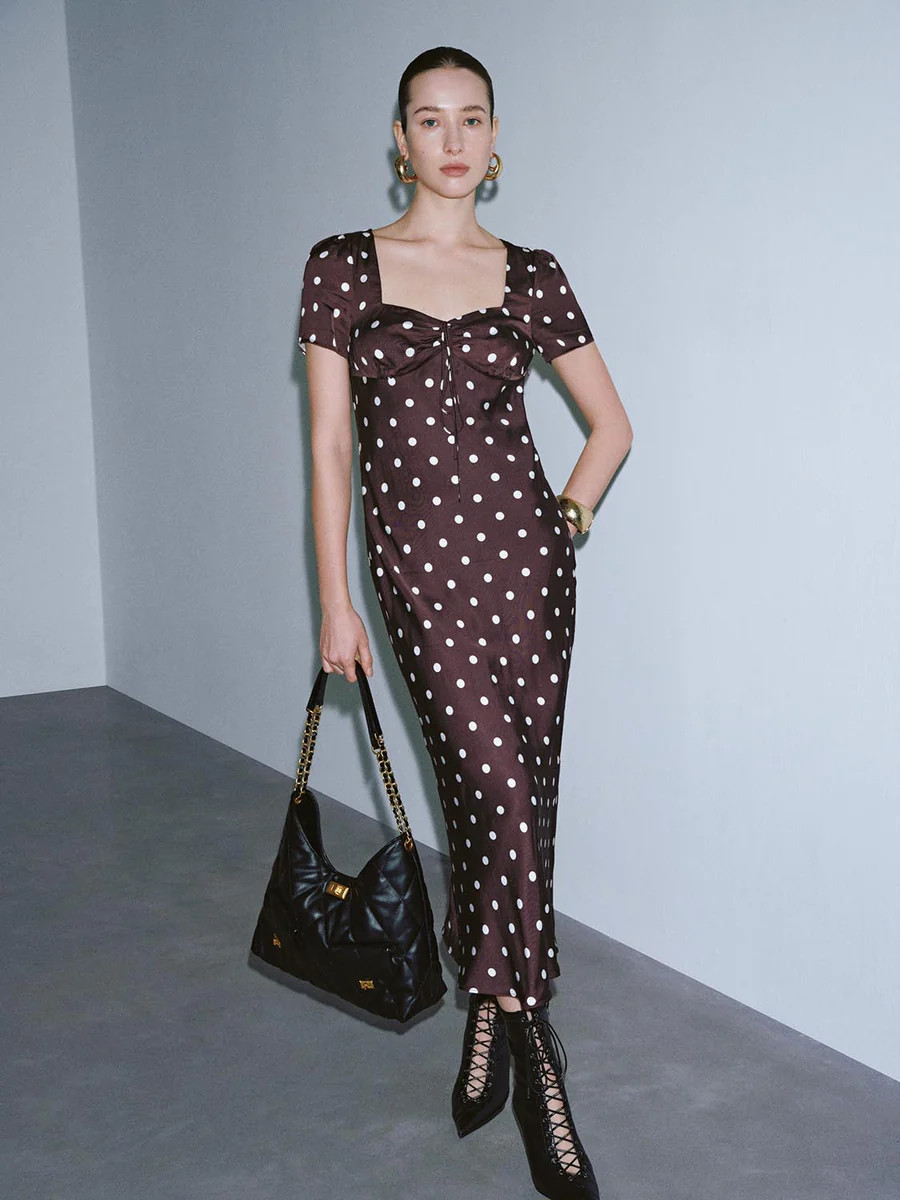 Polka Dotted A-Line Midi Dresses | Urban Revivo