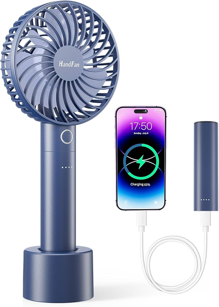 HandFan Portable Handheld Fan with Portable Charger, Rechargeable Mini Desk Fan with Charging Bas... | Amazon (US)