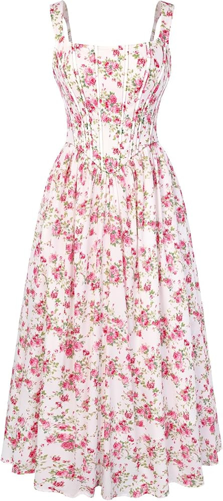 Scarlet Darkness Women's Floral Corset Sundress Square Neck Sleeveless Cottagecore Dresses Summer... | Amazon (US)