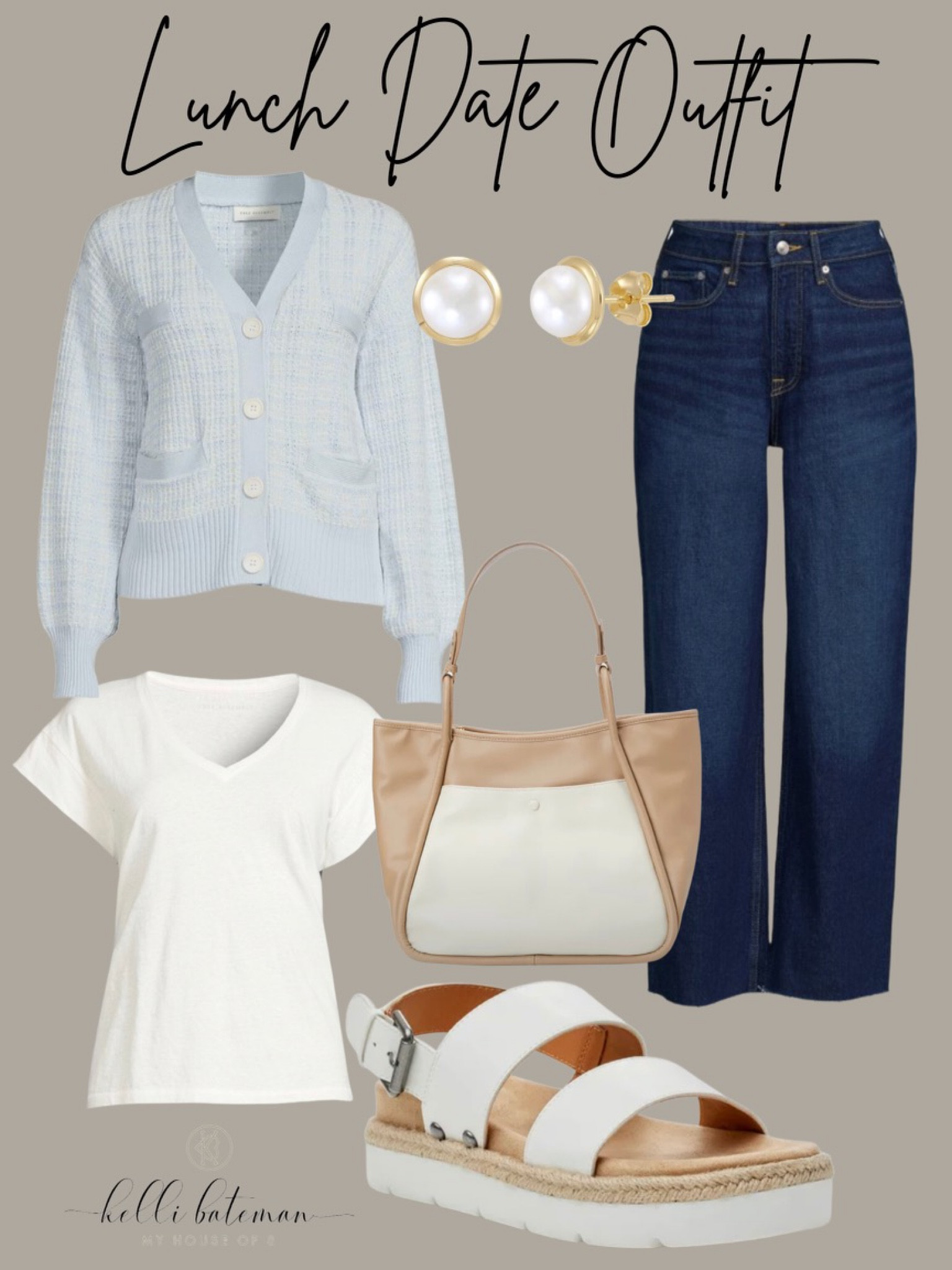 Lunch date outfit. Causal and comfortable clothes. Wide leg Jeans, sweater and tee with sandals , jewelry and handbag from Walmart. 

#LTKFind #LTKfit #LTKstyletip