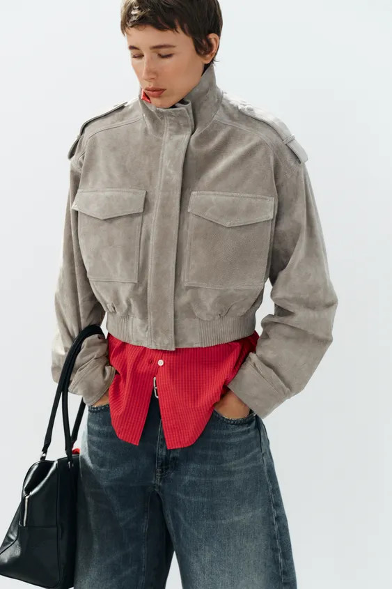 100% LEATHER CROPPED JACKET WITH TABS | Zara UK