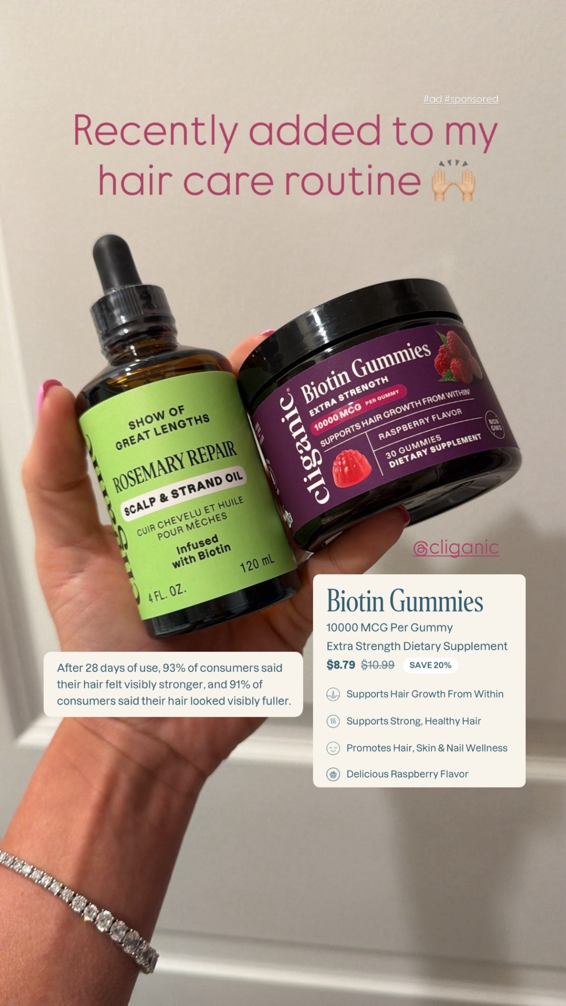 Added to my hair care routine 🙌🏼 scalp oil & the tastiest biotin gummies 🤍💗 #haircare #hairhealth beauty finds @Cliganic 

#LTKselfcare #LTKBeauty