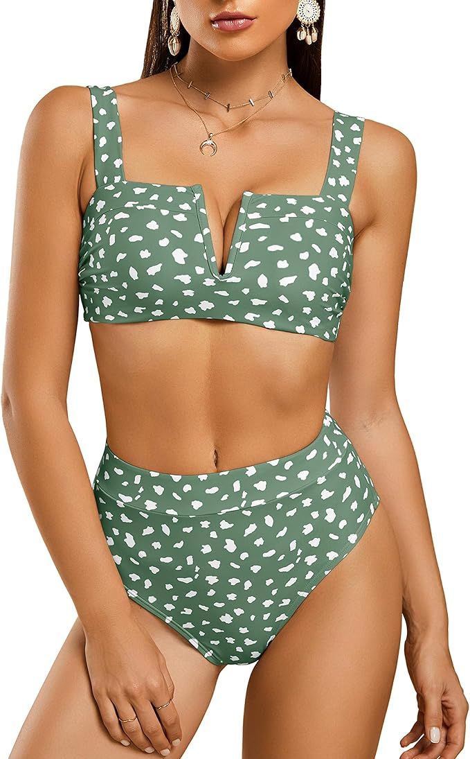 Saodimallsu Womens Sexy Two Piece Leopard Printed Swimsuits High Waisted High Cut Padded Bikini S... | Amazon (US)