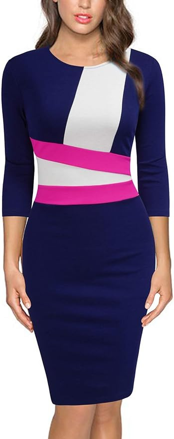 FORTRIC Women Round Neck Sleeveless Elegant Wear to Work Pencil Party Dress | Amazon (US)