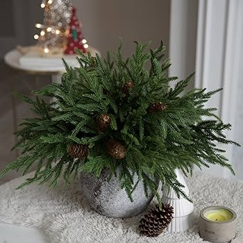 Artificial Christmas Norfolk Pine Stems Branches for Vases,12 Bundles Faux Fake Greenery Evergree... | Amazon (US)